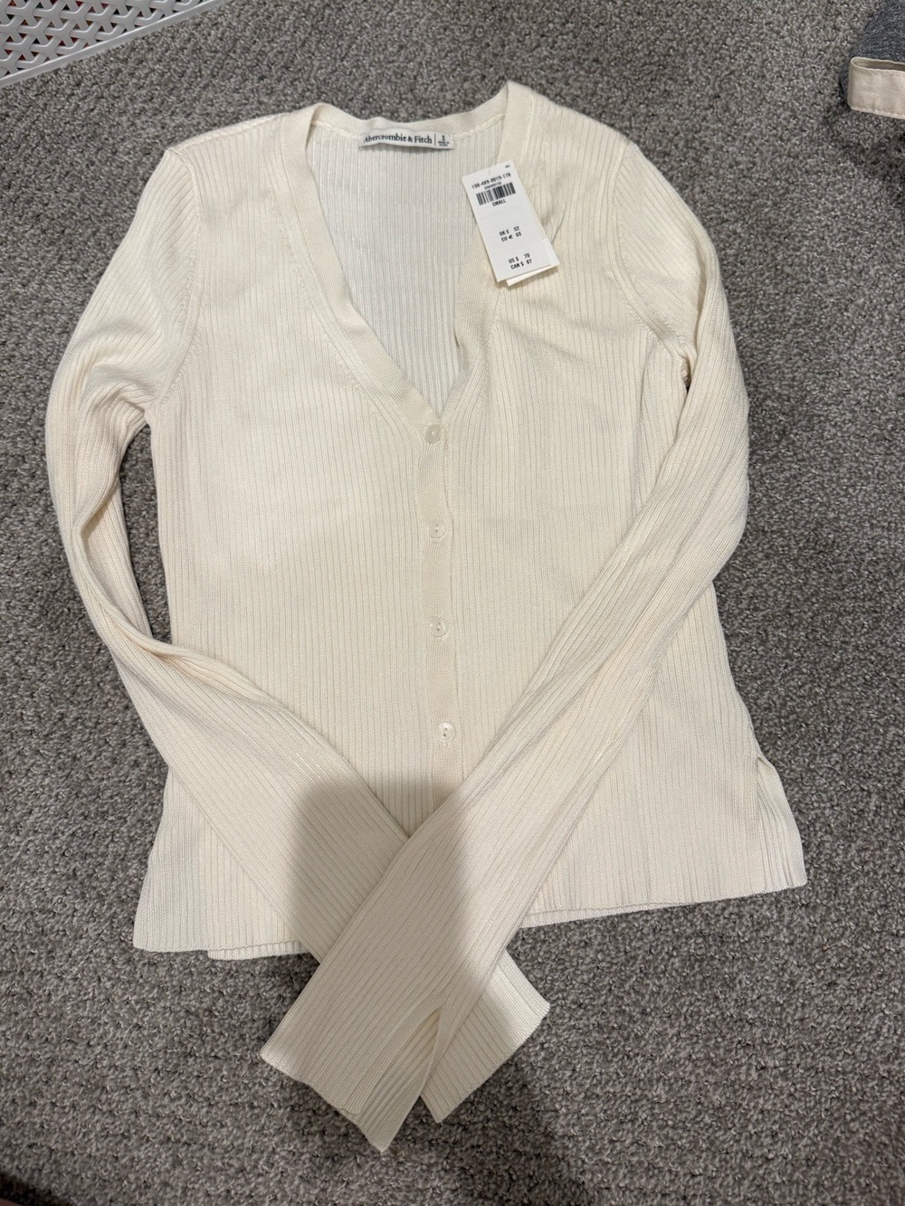 Abercrombie & Fitch Cream Ribbed V-Neck Button Cardigan